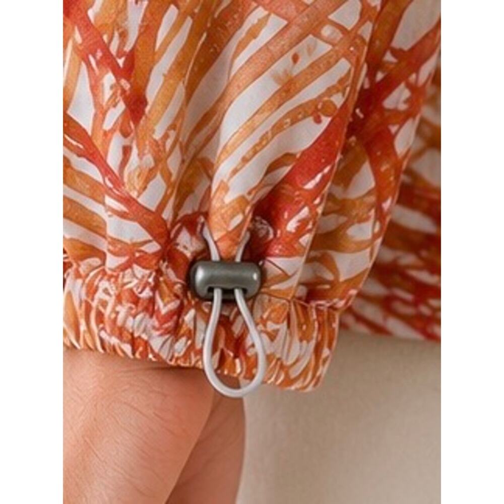 Chico’s Leaf Print Zip Front Jacket Size 2 Large Cotton Stretch Orange Tan - Picture 4 of 11